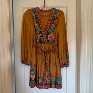 Antonio Melani Mustard and Green Floral Long Sleeve Dress